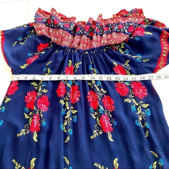 Bohemian Floral Rayon Blouse Top Medium Cottagecore Flowy Relaxed Fit Casual - Picture 8 of 10